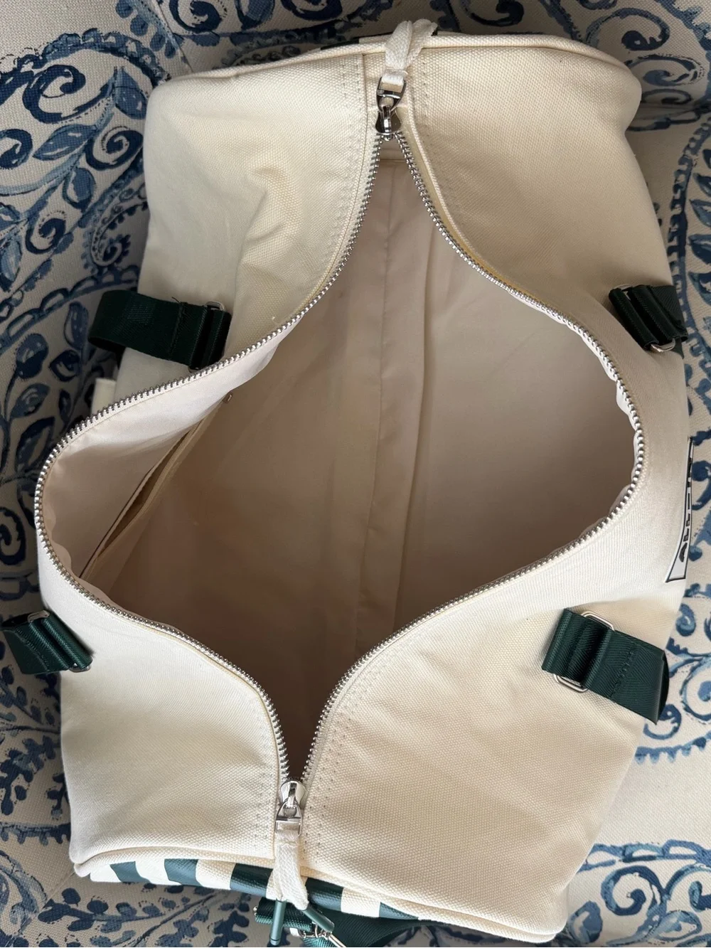 ALL-IN Canvas Duffel Bag | Cream & Green | Weekender Travel Gym Bag